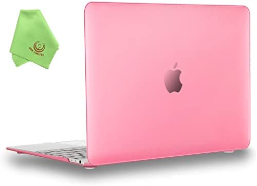 UESWILL Custodia rigida per cover rigida opaca soft-touch satinata per MacBook da 12 “con display Retina (Modello adatto: A1534) + panno per pulizia in microfibra, rosa