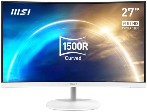 MSI PRO MP271CW Monitor da ufficio bianco curvo FHD da 27 pollici – Pannello VA 1500R 1920 x 1080, 75 Hz, Schermo Eye-Friendly, Contrasto 4000:1, Speaker integrati – HDMI 1.4b e VGA