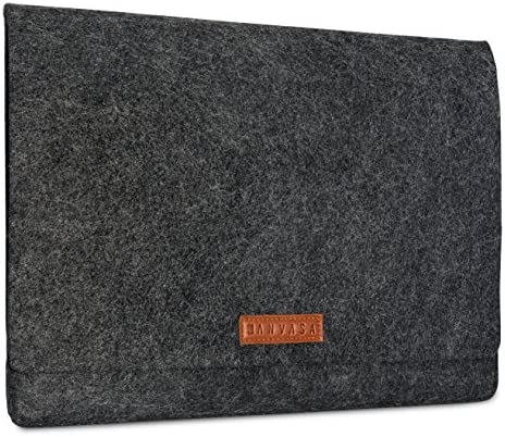 Custodia KANVASA Feltro per Portatile 14” e MacBook Pro 15” – Super Borsa Notebook Ultrabook accessori antracite con pelle marrone – Cover Apple Samsung Acer e altri – Morbida Protezione Dispositivo