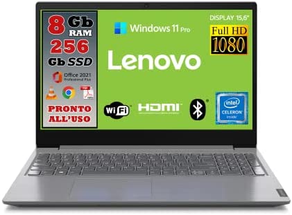 Notebook Lenovo, Display Full Hd da 15,6 Processore Intel, Ram 8gb DDR4, Ssd da 256gb, Wifii, Webcam, Bluetooth, Microsoft Office Pro 2021, Windows 11 Pro – Pronto all’uso