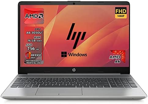 HP 255 G8, Pc portatile notebook, silver, Amd 3050U, Ram 16 GB DDR4, SSHD 756 Gb, Display 15.6″ FHD, Windows 11 Pro, Office Pro, Computer portatile pronto All’uso