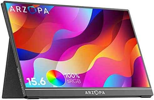 ARZOPA Monitor Portatile, 15,6″ 100% sRGB FHD 1080P Monitor Portatile per Laptop con USB C HDMI, Schermo IPS Eye Care con Smart Cover per Mac PC Laptop Telefono PS4/5 Xbox Switch-A1C