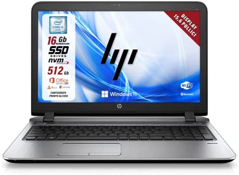 HP Probook, Pc Portatile Notebook intel core i5-6200U, Display HD da 15,6″, Ram 16Gb, SSD 512 Gb, Pacchetto Office 2021, W11 Pro (Ricondizionato)