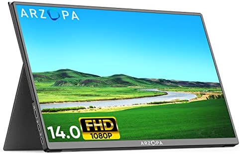 ARZOPA Monitor Portatile, 14 Pollici Portable Monitor, 1920×1080 FHD, IPS con HDMI/Type-C/USB-C, Mini Schermo Portatile, Doppio Altoparlante Integrato per laptop/PC/Mac/PS5 /Xbox/Telefono