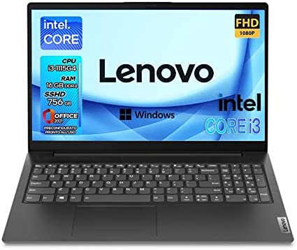 Lenovo Notebook, Pc portatile intel i3 | 1115G4 | 16gb Ram ddr4 | Display 15.6 Full Hd | SSHD 756 Gb | Wi fi, Bt | Windows 11 Pro | Office Pro | Computer portatile pronto all’uso |