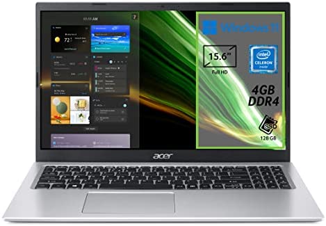 Acer Aspire 1 A115-32-C56R PC Portatile, Notebook, Processore Intel Celeron N4500, RAM 4 GB DDR4, 128 GB eMMC, Display 15.6″ FHD LED LCD, Intel UHD, Microsoft 365, Windows 11 Home in S mode, Silver