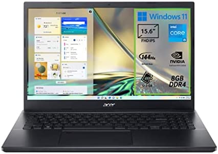 Acer Aspire 7 A715-51G-52MV Notebook Gaming, Processore Intel Core i5-1240P, RAM 8 GB DDR4, 512 GB PCIe NVMe SSD, Display 15.6″ FHD IPS 144 Hz LCD, NVIDIA GeForce RTX 3050 4 GB, Windows 11 Home
