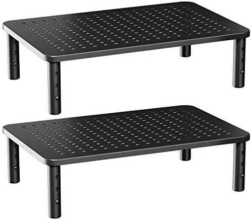 HUANUO Supporto Doppio Monitor Scrivania in 3 Altezza Ergonomica Regolabile con Fori Ventilati Piattaforma per Monitor, Laptop, Stampante (Confezione da 2)