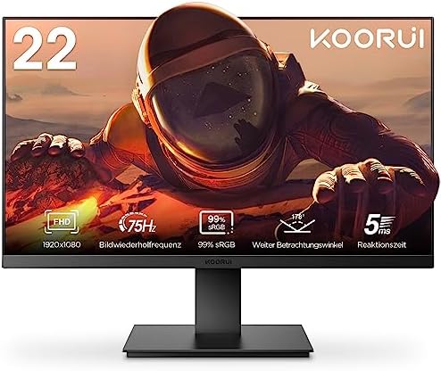 KOORUI Monitor 22″ FULL HD 75 Hz, (1920 x 1080, VA, VGA, HDMI 1.4), Flicker Safe, 99% sRGB, Contrasto 3000:1, Tempo di Risposta 5 ms, Reclinabile, Nero