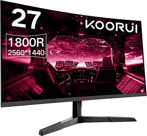 KOORUI Monitor da gioco 27 pollici, schermo 1800R 2560X1440 (QHD), 144HZ 1ms Mornitor, DCI-P3 85%, pannello ultra sottile, inclinazione regolabile, supporta HDMI/DP