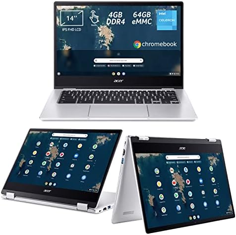 Acer Chromebook Spin 314 CP314-1HN-C9D1, Chromebook Touchscreen, Processore Intel Celeron N4500, Ram 4 GB DDR4, eMMC 64 GB, Display 14″ FHD IPS Multitouch, Scheda Grafica Intel UHD, ChromeOS, Silver