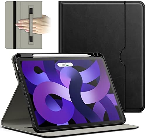 JETech Custodia per iPad Air 5/4 (10,9 Pollici Modello 2022/2020, 5a/4a Generazione), PU Pelle Folio Protettiva Cover Tablet con Portapenne & Tasca, Multi-Angolo Visualizzazione (Nero)