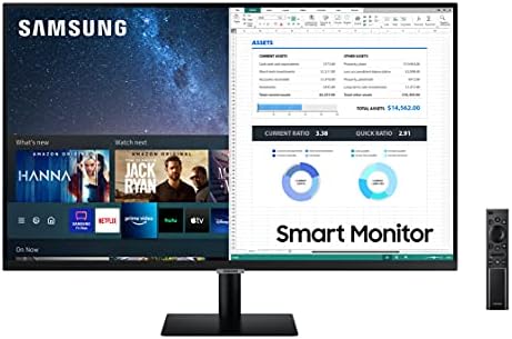 Samsung Smart Monitor M5 (S27AM502), Flat 27″, 16:9, 1920×1080 (Full HD), Piattaforma Smart TV (Amazon Video, Netflix), Airplay, Mirroring, Office 365, Wireless Dex, Casse Integrate, WiFi, HDMI, USB