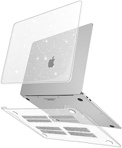 ZYB Custodia per MacBook Air 13 Pollici 2021 2020 2019 2018 (M1 A2337 A2179 A1932), Case Cover Copertina Protettiva Plastica Rigida per Mac Book Air 13 Touch ID e Adattatore USB-C, glitter trasparente