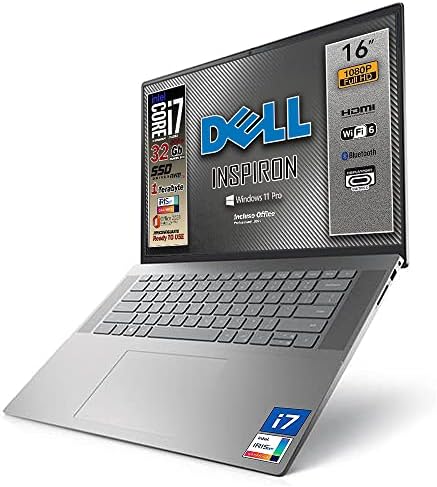 DELL INSPIRON, Cpu Intel i7 di 12 th, 10 Core fino a 4,7 GHz, 16″ Full HD, SSD Pci da 1 TeraByte, 32 Gb Ram, Win 11 Pro, Office Pro 2021, Tastiera retroilluminata, Cover alluminio, Pronto All’uso