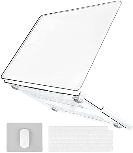 BlueSwan Custodia Rigida compatibile per MacBook Pro 14 pollici M1 A2442 M2 A2779 Pro/Max 2021 2023, Cover + Tappetino Mouse Portatile + Copritastiera – Cristallo Trasparente