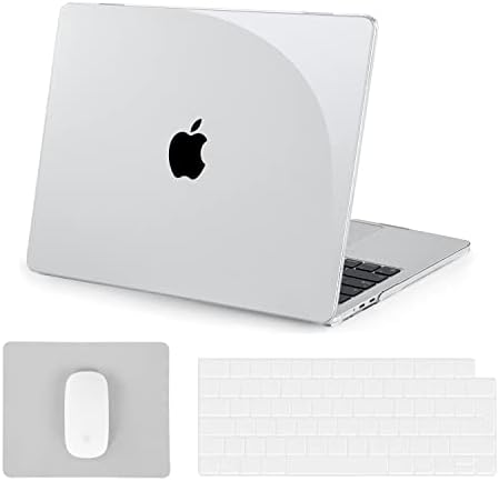 BlueSwan Custodia compatibile con MacBook Air 2022 13,6 pollici M2 A2681, Cover rigida trasparente e cover per tastiera e tappetino per mouse portatile, Crystal Transparent
