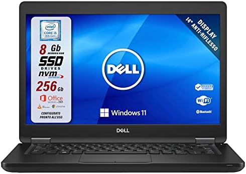 Dell Latitude, Pc Portatile Notebook Pronto All’Uso, Display 14″ HD, Intel Core i5, Ram 8 Gb, SSD 256 Gb, Computer Portatile Con Pacchetto Office 2021, W 11 Pro (Ricondizionato)
