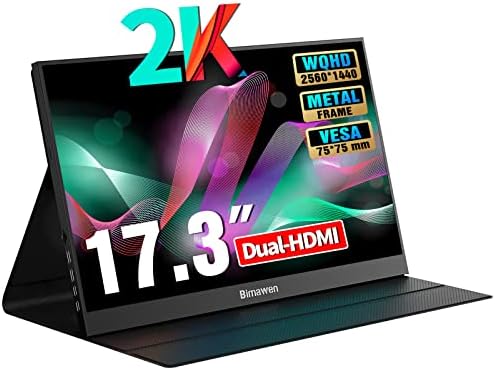 Bimawen Monitor portatile 2K da 17,3 pollici IPS 2560×1440 100% sRGB HDR FHD FreeSync, doppio monitor USB tipo C HDMI, con altoparlante integrato