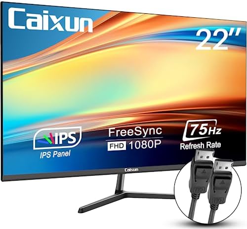 Caixun Monitor 22 pollici FHD Pannello IPS, FreeSync, 75Hz, HDMI, VGA, Schermo PC per la cura degli occhi con ampio angolo di visione per l’home office (CM22X3 cavo HDMI inclusi)