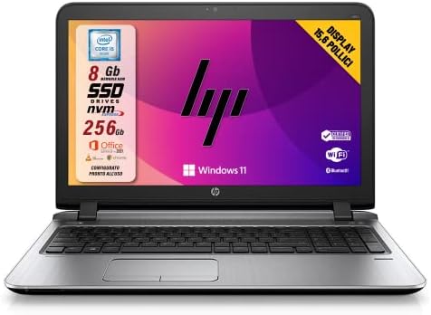 HP Probook, Pc Portatile Notebook intel core i5-6200U, Display HD da 15,6″, Ram 8 Gb, SSD 256 Gb, Pacchetto Office 2021, W11 Pro (ricondizionato)