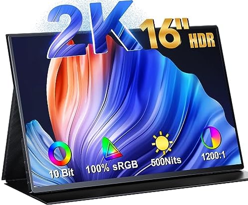 UPERFECT Monitor Portatile, 16 Pollici 2K Schermo Monitor,Altoparlanti Incorporati Monitor con Tipo C HDMI per PC Laptop Xbox PS Switch MacBook