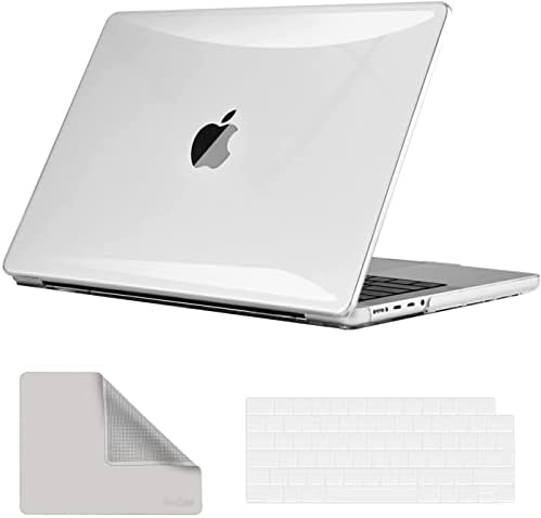 BlueSwan Custodia compatibile per MacBook Pro 16 pollici M1 M2 Pro/Max A2485 A2780 2021 2022 2023, Cover Rigida + Tappetino Mouse Portatile + Copritastiera – Cristallo Trasparente