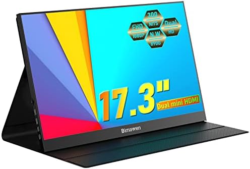 Bimawen Monitor portatile da 17,3 pollici IPS 1920×1080 100% sRGB HDR FHD FreeSync, doppio monitor USB tipo C HDMI, con altoparlante integrato