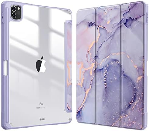 FINTIE Custodia per iPad Pro 11″ 2022/2021/2020/2018 (4ª/3ª/2ª/1ª Generazione) con Pencil Holder, Antiurto Sottile Leggero Posteriore Trasparente Cover Case, Lilla Marble
