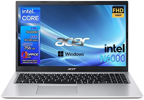 Acer aspire 3 | Pc portatile, intel core N6000 | Ram 16Gb Ddr4 | SSHD 756 Gb | Display 15,6″ FHD, Windows 11 Pro | Office pro, Wifi, Computer portatile, Notebook