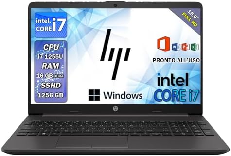 HP 250 G9 | Notebook Pc portatile Intel Core i7 | 12Th 4,7Ghz | Ram 16Gb | SSHD 1256Gb | Display 15.6″ FHD Ips | Windows 11 Pro | Office Pro 2021 | Computer pronto utilizzo