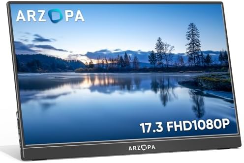 ARZOPA 17.3 Pollici Portable Monitor, 1080 FHD schermo mobile esterno IPS con HDMI/Type-C/USB-C per laptop/PC/Mac/PS4/PS5/Xbox/Switch