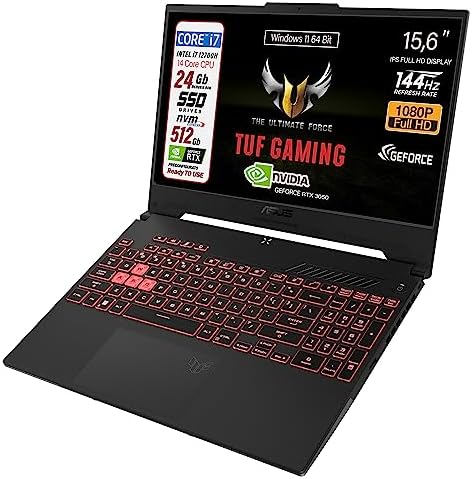 ASUS TUF Notebook Gaming, Cpu Intel Core 12700H 14 Core fino a 4,7 GHz Burst Mode, RAM 24 Gb DDR4, Geforce RTX 3050 da 4 Gb, SSD Pci Nvme da 512 Gb, Display 15.6″ FHD 144Hz, Win 11, Preconfigurato