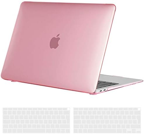 TECOOL Custodia MacBook Air 13 Pollici Retina M1 2020 2019 2018 A2337 A2179 A1932 Touch ID, Case Cover Trasparente Rigida Plastica Ultrasottile +Accessori Copritastiera Silicone, Rosa Cristallo