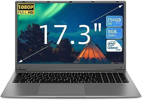 SGIN 17 Pollici PC Portatile, 8GB RAM 256GB SSD ROM PC portatile (TF 512 GB),11 Home System Celeron Quad-core (fino a 2,8 GHz), HD IPS, 2 x USB 3.0, WiFi Dual Bande, Bluetooth 4.2