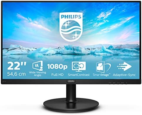 Philips Monitor Gaming 221V8A da 22″, Adaptive Sync 75 Hz, VA, Full HD, 4 ms, HDMI, VGA, Casse Audio Integrate, Attacco VESA, Nero