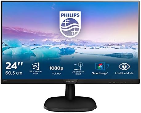 Philips 243V7QDAB Monitor 24″ LED IPS FHD, 4 ms, 3 Side Frameless, Low Blue, Flicker Free, HDMI, DVI, VGA, Casse Integrate, VESA, Nero