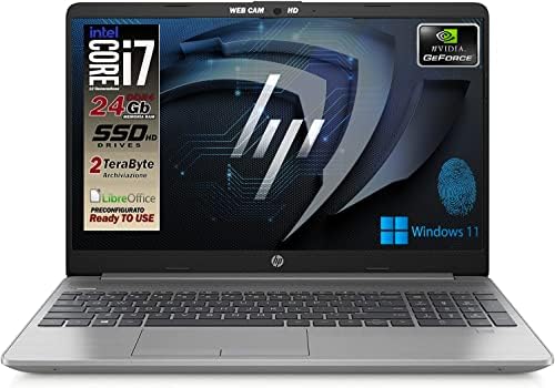 HP 250 G9 notebook portatile, Intel i7 12Gen 10 Core da 4.7 Ghz, Ram 24GB, SSDHD 2TB, Display 15.6″ FullHD, NVIDIA MX550 2GB, tastiera retroilluminata, fingerprint, Win 11 Pro, Pronto all’uso, Ita