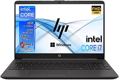 HP 250 G9, Notebook Pc portatile Intel Core i7, 12Th 4,7Ghz, Ram 16Gb, SSHD 756Gb, Display 15.6″ FHD Ips, Windows 11 Pro, Pacchetto Office Pro 2021, pronto utilizzo