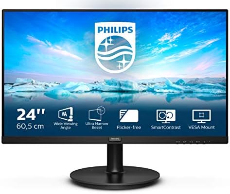 Philips 241V8L Monitor 24″ LED VA Full HD, 1920 x 1080, Gaming Adaptive Sync, 75 Hz, HDMI, VGA, Attacco VESA, Nero