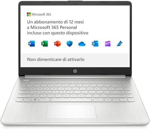 HP – PC 14s-dq0005sl, Intel Celeron N4120, RAM 4GB DDR4, SSD 128GB SATA 3 TLC M.2, Scheda Intel UHD 600, Display 14” FHD, Antiriflesso, Wi-Fi, Bluetooth 4.2, Windows 11 S, Microsoft 365, Argento