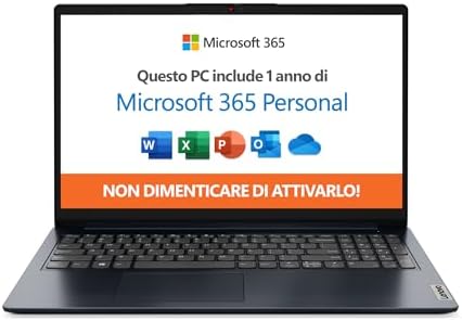 Lenovo IdeaPad 1 Notebook, 1.5 Kg, Display FHD 15.6 pollici – (Intel Celeron N4020, Scheda Grafica Integrata, RAM 4 GB, 128 GB SSD, WiFi 6, Windows 11, Microsoft 365) – Abyss Blue