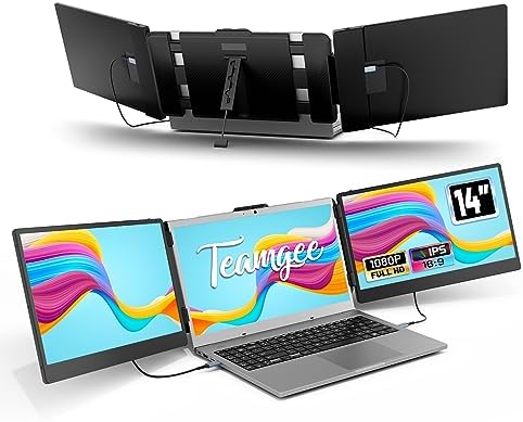 Teamgee Monitor Portatile per Laptop, Portable Monitor Schermo Doppio FHD 1080P IPS da 14″ con Doppi Altoparlanti, Display HDMI/USB-A/Type-C Plug and Play da 13″ a 17″ (Mac, Wins, Android, Dex)