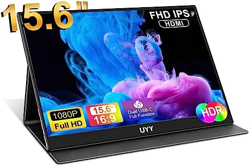 UYY Monitor portatile 15.6 Ultra-Thin FHD 1080P,2023 Travel IPS Monitor,HDR Gaming Monitor with Smart Cover and Dual Speakers, HDMI,Type-C, |Laptop|PC|Phone|Mac|PS|Game Console