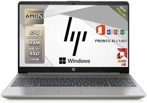 HP 255 G9 | Pc portatile notebook | Ram 8 GB ddr4 | SSD 256 GB | Amd 3050U | Silver | Display 15.6″ | FHD | BT | WiFi | Windows 11 Pro | Office Pro | Computer portatile Pronto all’uso