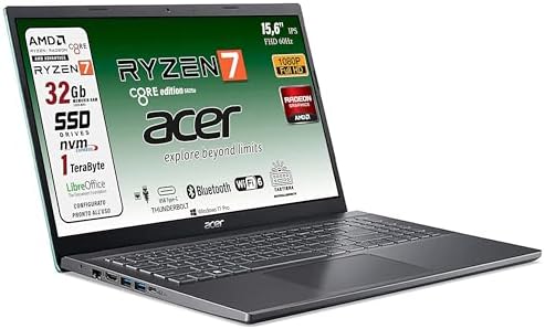 Acer Notebook portatile, Ryzen 7 5825u 8 CORE, RAM 32 Gb, SSD PCI da 1 Tb, Display 15,6″ Full HD, tastiera retroilluminata, 4 usb, wi-fi 6, hdmi, lan, bt, Win 11 Pro, preconfigurato, garanzia Italia