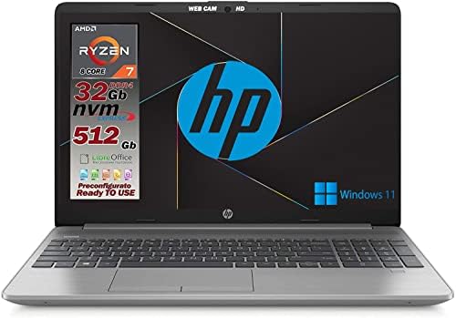 HP Notebook pc portatile Cpu Ryzen 7 5700U 8 core fino a 4,3ghz, RAM 32GB, SSD NVME M.2 512GB, Display 15,6″ FullHD, 4 usb, wi-fi, hdmi, lan, Win 11, pronto all’uso