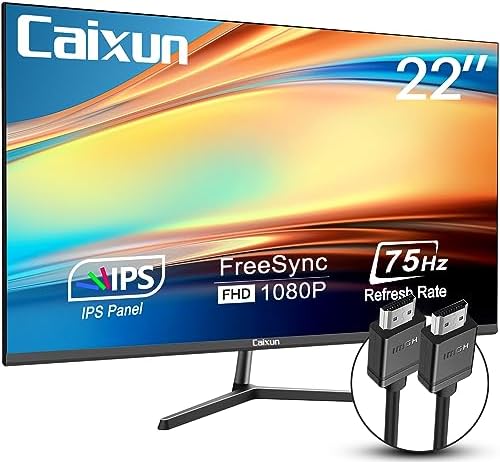 Caixun Monitor 22 pollici FHD Pannello IPS, FreeSync, HDMI, VGA, Schermo PC per la cura degli occhi con ampio angolo di visione per l’home office (CM22X3 cavo HDMI inclusi)