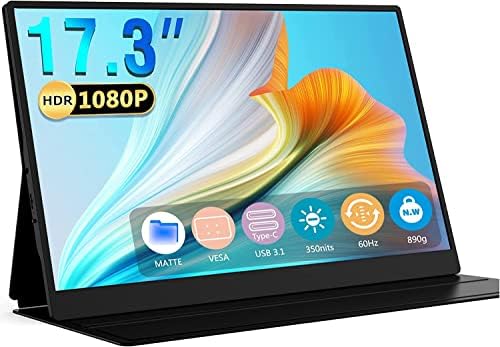 Bimawen Monitor portatile 17,3″ – Doppio schermo LED IPS Type-c 3.1, 100% sRGB 1080p, montabile Vesa, frequenza di aggiornamento 60Hz 300 nit