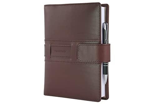 PROGRESSIO Agenda Personalizzabile 2024 Vera Pelle – Calendario giornaliero planner a righe 12 mesi – cm 15×21 (A5) – Testa di moro